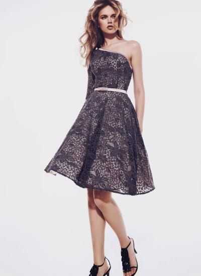 Графітний ажур 50-х Ретро-сукня міді з асиметричним верхом та рожевим поясом, стиль New Look